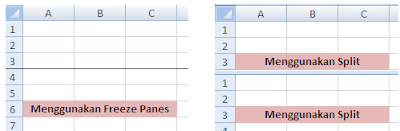 perbedaan split dan freeze panes dalam excel