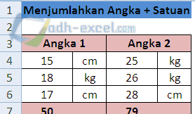 Menjumlahkan Angka Yang Memiliki Satuan Dalam Bentuk Teks di Excel