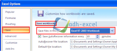 mengubah default format penyimpanan file excel