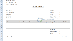 Contoh Form  Nota Service Bengkel Mobil Dalam Excel