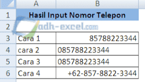 Cara Menulis Nomor Telepon di Excel