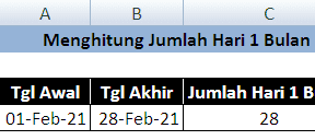 Menghitung Jumlah Hari Dalam 1 Bulan di Excel