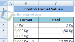 Beberapa Format Untuk Penulisan Satuan Dalam Excel