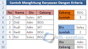 Menghitung Jumlah Karyawan Berdasarkan Cabang dan Divisi di Excel
