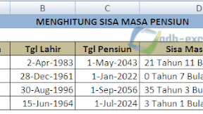 Rumus Menghitung Sisa Masa Kerja Berdasarkan Tanggal Pensiun Dalam Excel