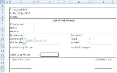 Contoh slip uang makan dalam excel