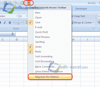 menyembunyikan ribbon excel