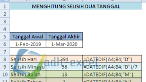 Rumus Excel Untuk Menghitung Selisih Diantara Dua Tanggal