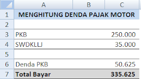 Menghitung Denda Pajak Motor Dalam Microsoft Excel