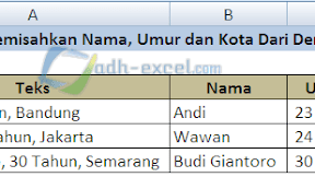 Rumus Memisahkan Nama, Umur dan Kota Dari Deret Teks Dalam Excel
