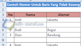 Membuat Nomor Urut Untuk Baris Yang Ada Isinya Saja
