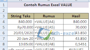 Rumus VALUE Excel, Menggunakan Rumus VALUE Untuk Mengubah Format Menjadi Angka Dalam Excel