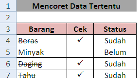 Mencoret Data Tertentu Dalam Microsoft Excel