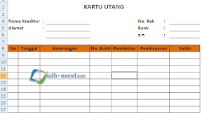 Contoh Form Kartu Utang di Excel