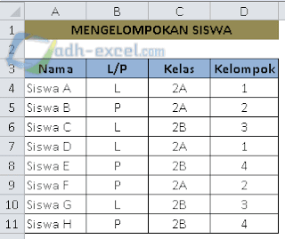 Membagi Siswa Berdasarkan Kelas dan Jenis Kelamin dalam Excel